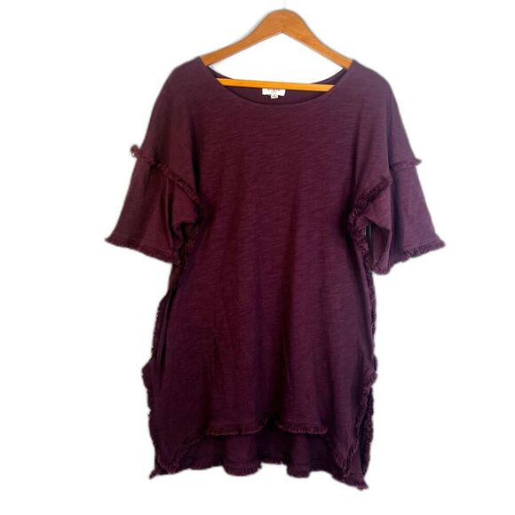 Umgee Fringe Oversized Tunic Boho Top Dark Purple Size Small Lagenlook Gypsy - Picture 5 of 11